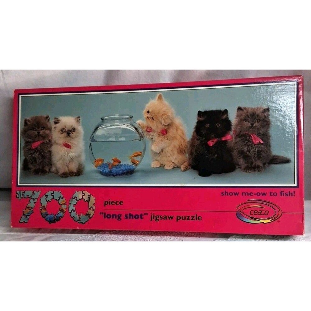 ​Sealed Ceaco Cat 700 Piece Long Shot Jigsaw Puzzle Panoramic Kittens Vintage